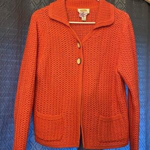 Coral-Crocheted Knit Sweater/Jacket 
Good Condition- Hand Wash
2 Front Pockets
